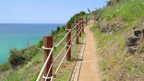 Hamdeok beach and Olle trail course No.19 in Seoubong peak Stock Footage 79589611
