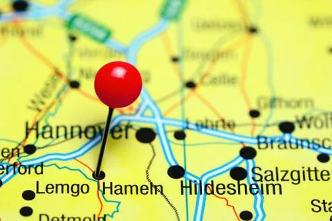 Hameln pinned on a map of Germany Stock Photos