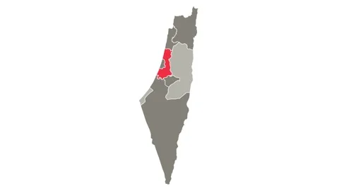 HaMerkaz (Central District) district blinking red highlighted in map of Israe Stock Footage 252570616