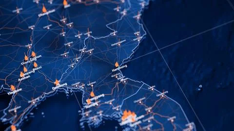 Hamhung map big data visualization. Futuristic map infographic of city in North Illustrazione stock