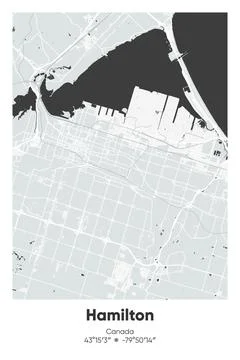 Hamilton, Canada - vector map of city in Gray, Black, White, BW colors Stock-Illustration