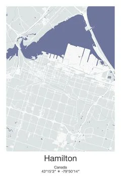 Hamilton, Canada - vector map of city in Gray, Blue, Green, White colors Stock Illustration