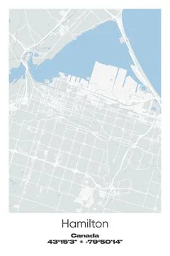 Hamilton, Canada - vector map of city in Gray, white, green, blue colors Stock Illustration