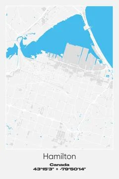 Hamilton, Canada - vector map of city in Gray, white, blue colors Stock Illustration