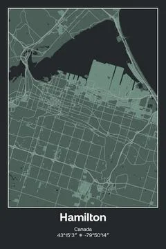 Hamilton, Canada - vector map of city in Dark gray, Gray, Green, gray-green colo Stock-Illustration