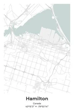 Hamilton, Canada - vector map of city in Pastel, Gray, White, Green colors Stock-Illustration