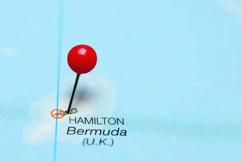 Hamilton pinned on a map of Bermuda Stock Photos