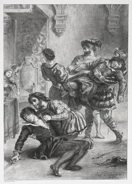 Hamlet: The Death of Hamlet, 1843. Eugne Delacroix (French, 1798-1863). Lit.. Stock Illustration