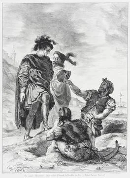 Hamlet et Horatio devant les fossoyeurs. Eugne Delacroix (France, Charenton.. Stock Illustration