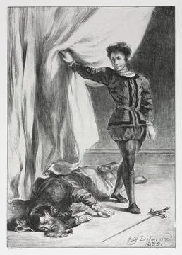 Hamlet: Hamlet and the Corpse of Polonius, 1835. Eugne Delacroix (French, 1.. Stock Illustration