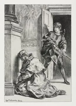 Hamlet: Hamlet Attempts to Kill the King, 1843. Eugne Delacroix (French, 17.. Stock Illustration