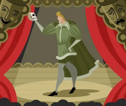 Hamlet performance with skull Stock Illustration