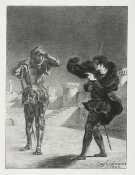 Hamlet: The Phantom on the Terrace, 1843. Eugne Delacroix (French, 1798-186.. Stock Illustration
