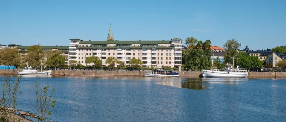 Hammarby Lake toward Sodermalm and Sofia Church Stock Photos
