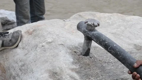 Hammer and chisel to break stone in Uttarakhand India. Stock Footage 196205462