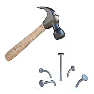 Hammer and nails 3D 库存插图