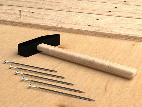 Hammer and nails. 3d rendering. Stock Illustration