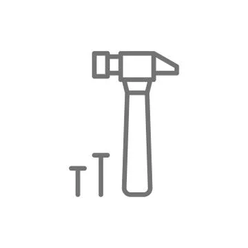 Hammer and nails, building tools line icon. Ilustración de archivo