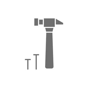 Hammer and nails, building tools grey icon. Ilustración de archivo