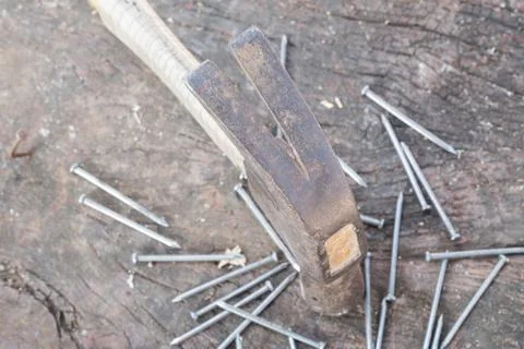 Hammer and nails Close Up. Stockfoto's