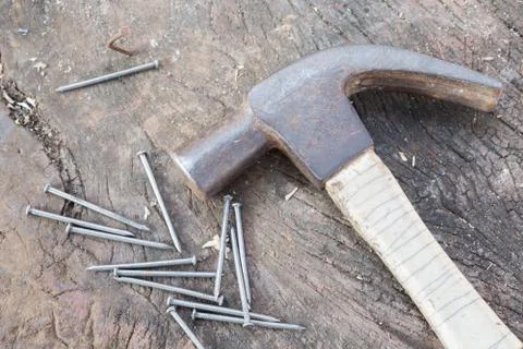 Hammer and nails Close Up. Stock Photos