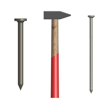 Hammer and nails front view, vector illustration. Stock Illustration