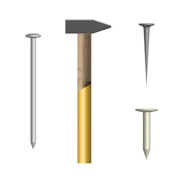 Hammer and nails front view, vector illustration. Stock Illustration
