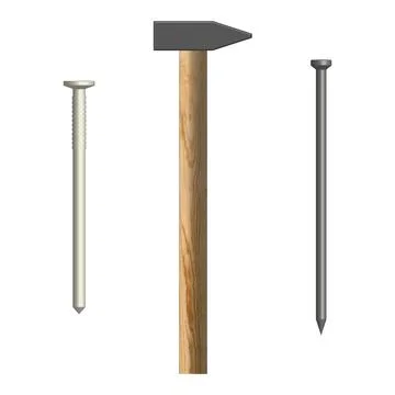 Hammer and nails front view, vector illustration. Stock Illustration