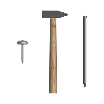 Hammer and nails front view, vector illustration. Stock Illustration