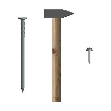 Hammer and nails front view, vector illustration. Stock Illustration
