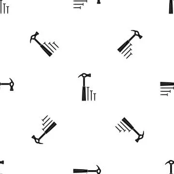 Hammer and nails pattern seamless black Stock Illustration