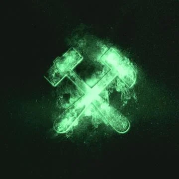 Hammer and pick, sign for mining. Green symbol Stock Illustration