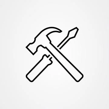 Hammer and screwdriver icon vector in outline style Stock Illustration