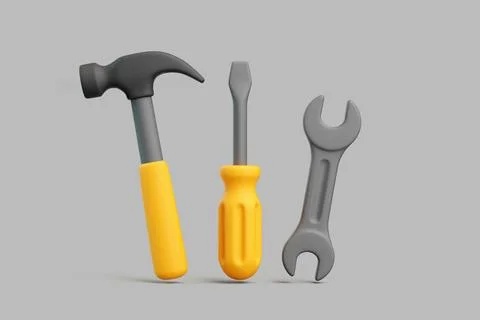 Hammer and Screwdriver Set on Gray Background Stock Illustration