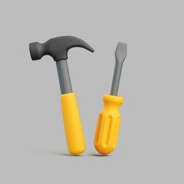 Hammer and Screwdriver Set on Gray Background イラスト素材