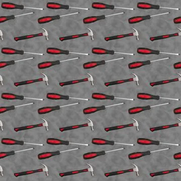 Hammer and screwdrivers on seamless background Stock Illustration