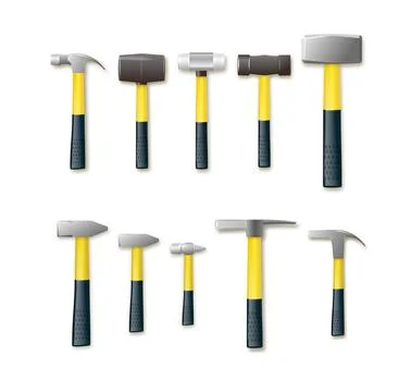 Hammer and sledgehammers with rubber and wooden handles. carpenter industry Stock Illustration