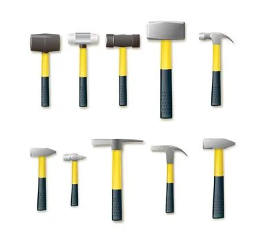 Hammer and sledgehammers with rubber and wooden handles. carpenter industry Stock Illustration