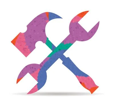 Hammer and spanner drawn painted icon vector Illustrazione stock