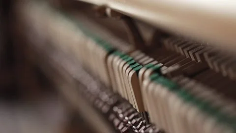 Hammer and string inside vintage piano Stock Footage 170809544