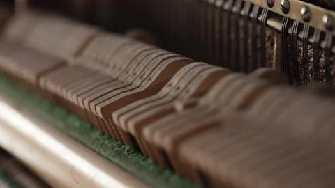 Hammer and string inside vintage piano Stock Footage 170809625