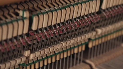 Hammer and string inside vintage piano Stock Footage 170809735