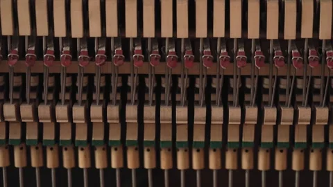 Hammer and string inside vintage piano Stock Footage 170810058