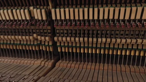 Hammer and string inside vintage piano Stock Footage 170919679
