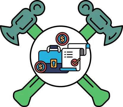 A hammer and a suitcase with a key on it Stock Illustration