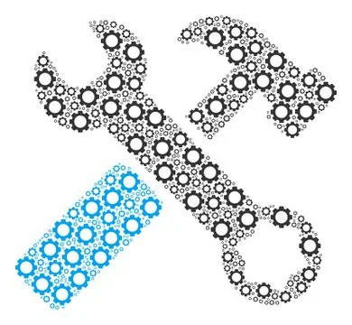 Hammer And Wrench Collage of Cogs Stock Illustration