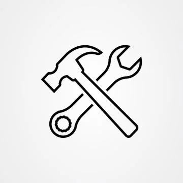 Hammer and wrench icon vector in outline style Stock Illustration