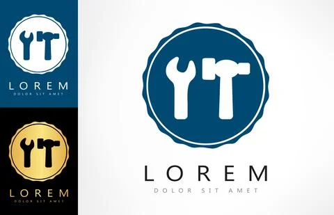 Hammer and wrench logo vector. Working tool design. Stock Illustration