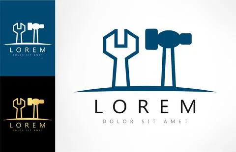 Hammer and wrench logo vector. Working tool design. Stock Illustration