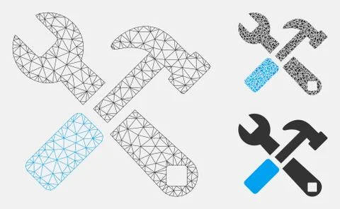 Hammer and Wrench Vector Mesh Network Model and Triangle Mosaic Icon Stock Illustration